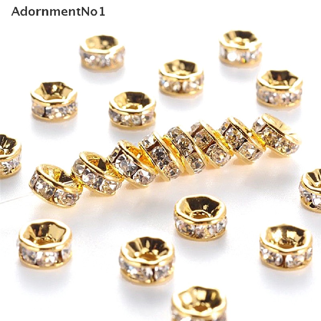 (AdornmentNo1) 100pcs Manik-Manik Spacer Kristal Berlian Imitasi Warna Silver / Gold Ukuran 6mm 8mm