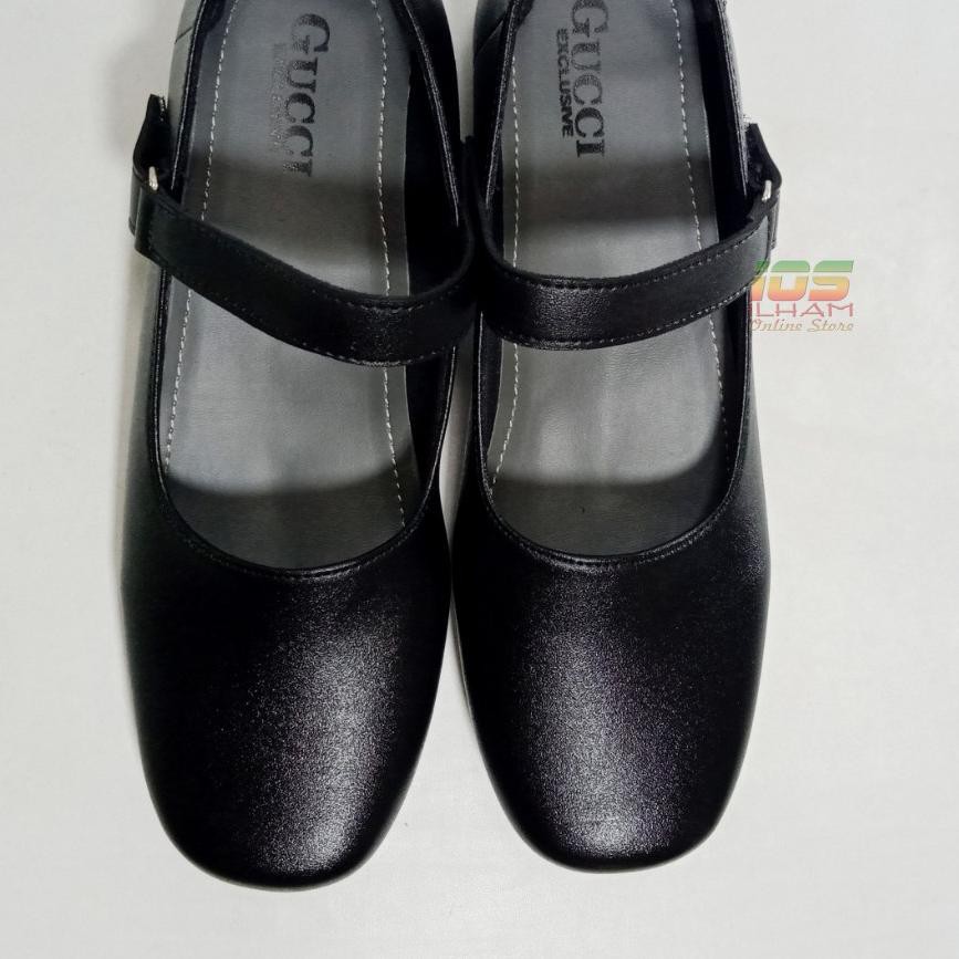 ✦ Diskon>>[Ramadhan] ✦ Gucci Po1 Hitam Sepatu Pantofel Sekolah Paskibraka Hak 3cm Size 36-41 ,