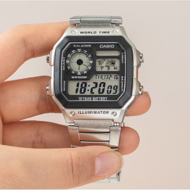 JAM TANGAN CASIO AE-1200 WHD DIGITAL RANTAI STAINLESS ANTI AIR ORIGINAL BUKAN BM