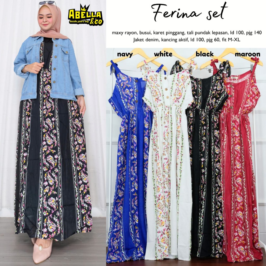 TOP CANTIK FERINA SET BY ALILLA - SETELAN BUSUI KATUN RAYON TRENDY - GAMIS + JAKET DENIM CANTIK