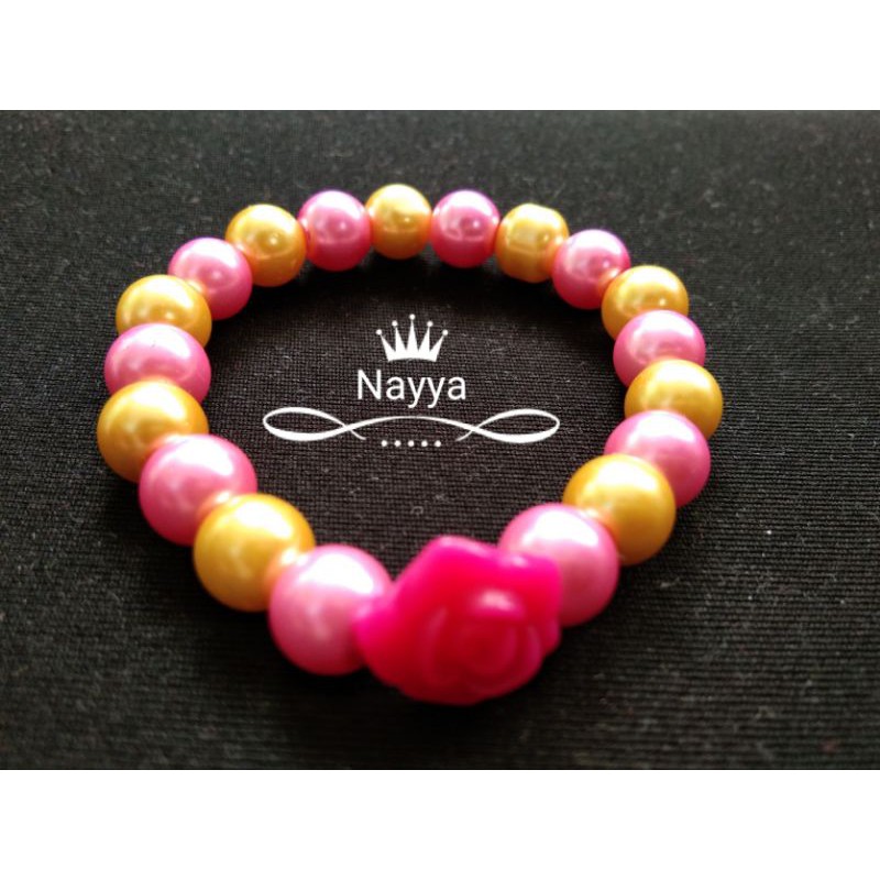 gelang imitasi anak perempuan mutiara sintetis pink kuning