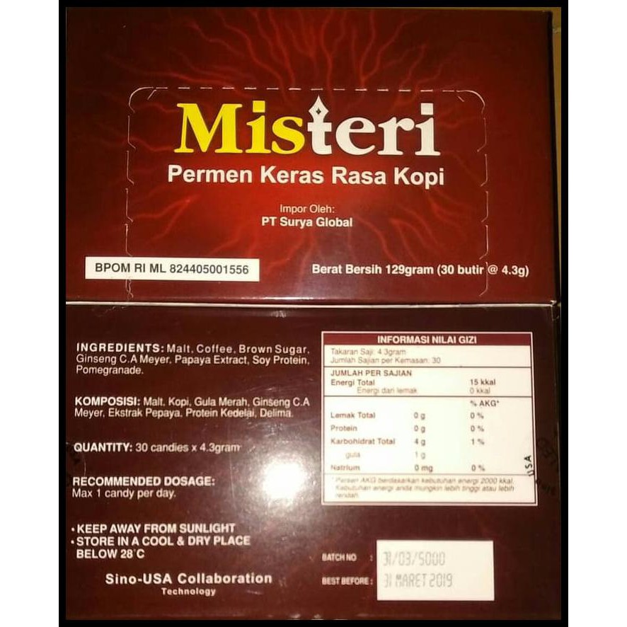 

EKSKLUSIF MISTERI GINSENG & COFFEE ENERGETIC CANDY (PERMEN KOPI) BPOM ISI 30PCS