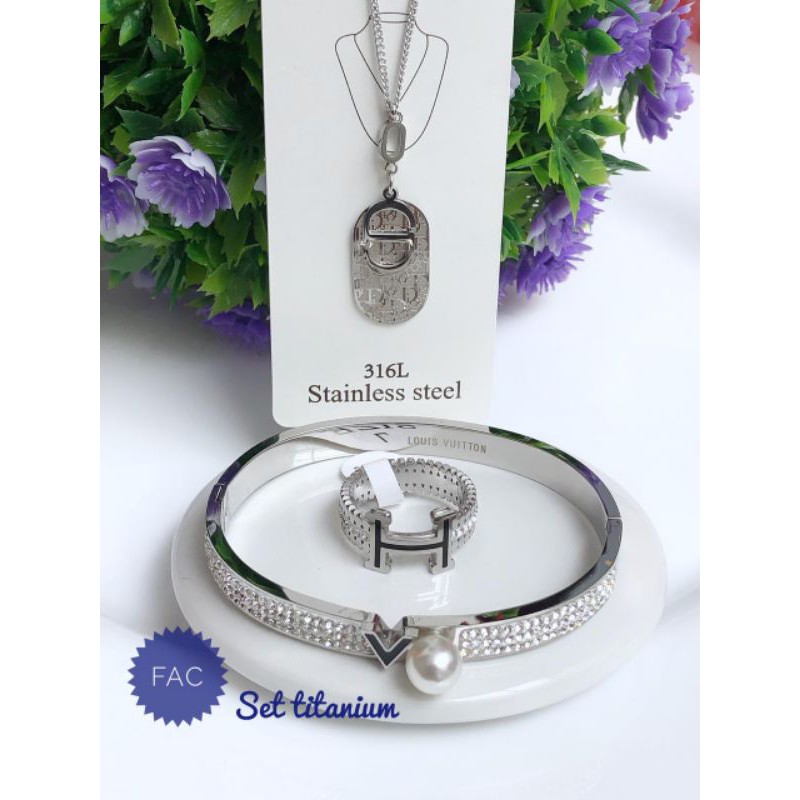 [TITANIUM] PAKET PERHIASAN TITANIUM GELANG MUTIARA BERLIAN 081120