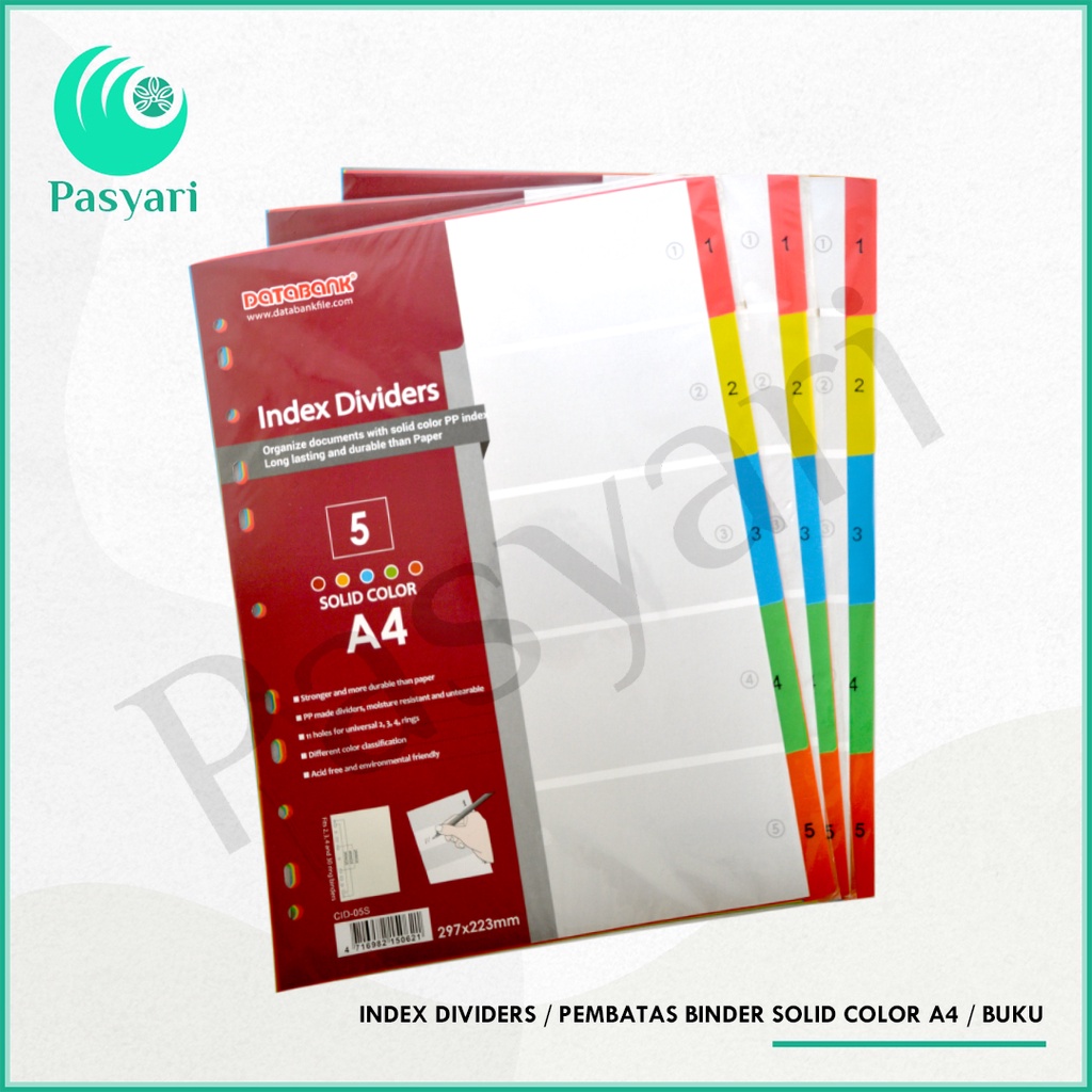 

Index Dividers / Pembatas Binder Solid Color A4 / buku Databank