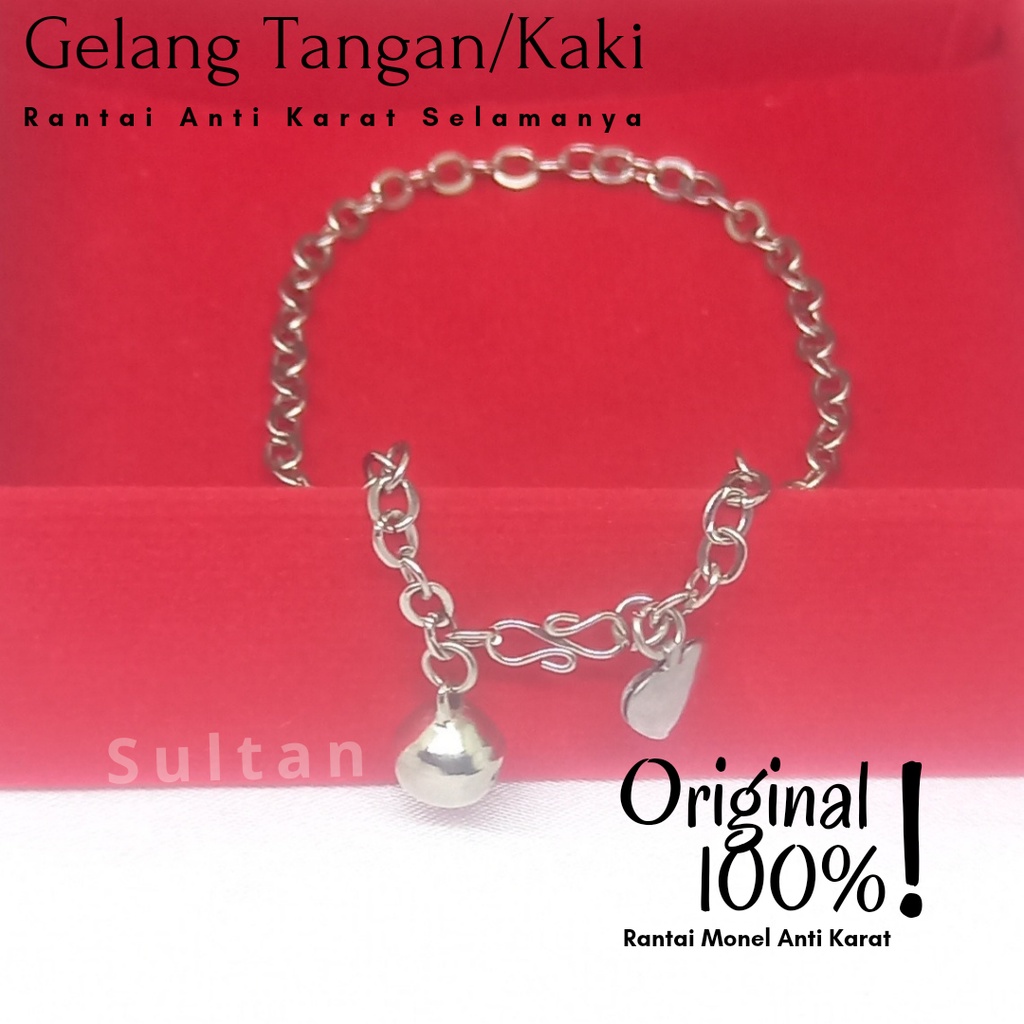 Gelang Tangan Gelang Kaki Anak dan Dewasa Monel Japan Stainless Anti Karat Love &amp; Bola