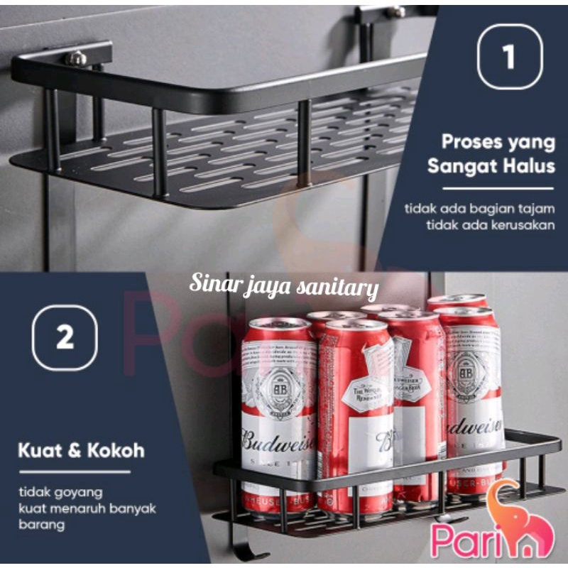 Rak sabun datar alumunium black / Rak 2 susun / Rak kamar mandi hitam alumunium