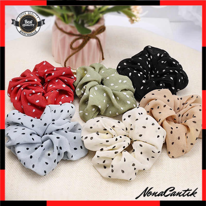 Ikat Rambut Scrunchie Bahan Paris Motif Titik / Elastic Hair Rubber Bands / Tiki