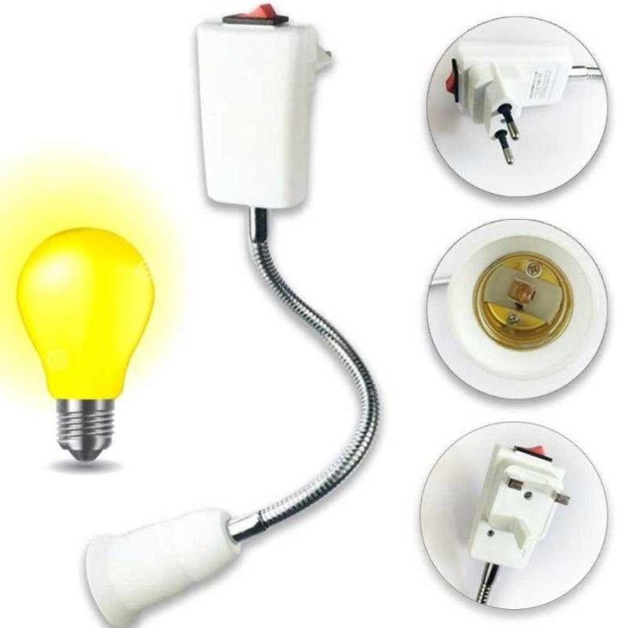 Adapter Ekstensi Bohlam E27 Saklar EU Plug 20cm