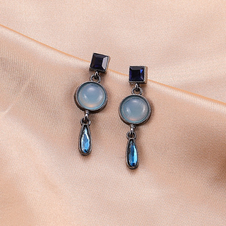 Sterling silver jarum blue water drop vintage anting-anting gaya Baroque anting-anting perempuan min