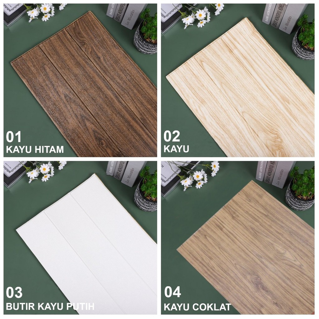 SN-C55-58 Wallpaper Dinding 3D Wall Sticker Foam Batu Bata Walpaper Dinding Murah WallSticker Kayu-KAYU
