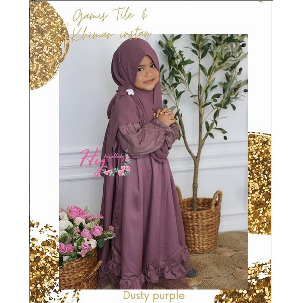 Gamis Tile & Khimar Instant Dusty Purple/ Baju Gamis Anak / Baju lebaran