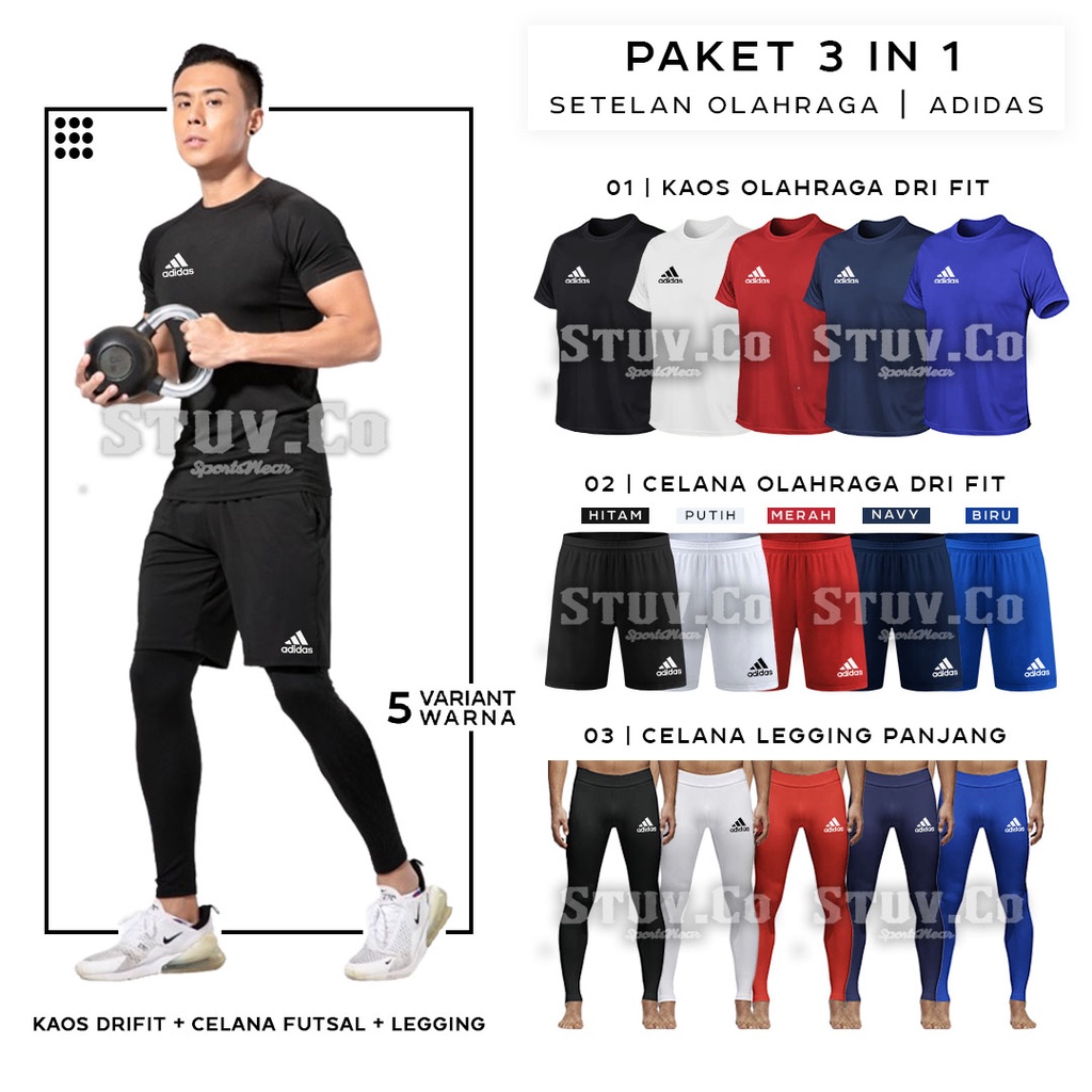 PAKET STELAN PAKAIAN OLAHRAGA KAOS PENDEK FUTSAL CELANA FUTSAL LEGGING PANJANG PRIA WANITA