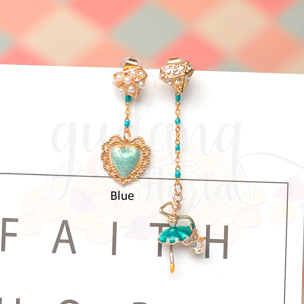 Anting Stud Love Ballerina Penari Balet Panjang Unik Asimetris GH 203614