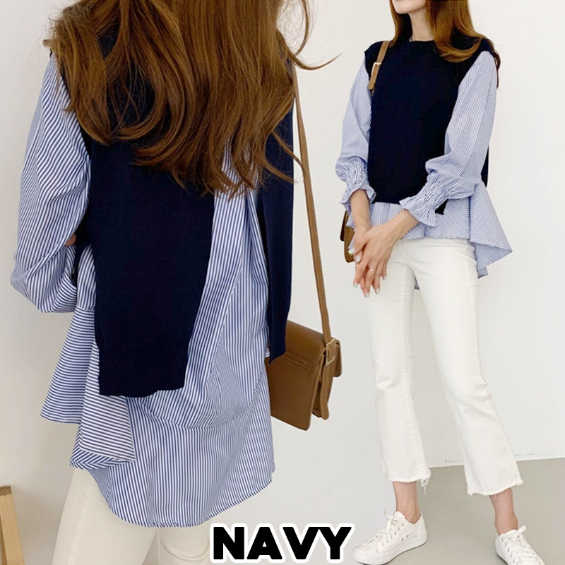 KARAKOREA 9630 Rachel Knit Blouse Set/Blouse Wanita Korea/kemeja wanita casual