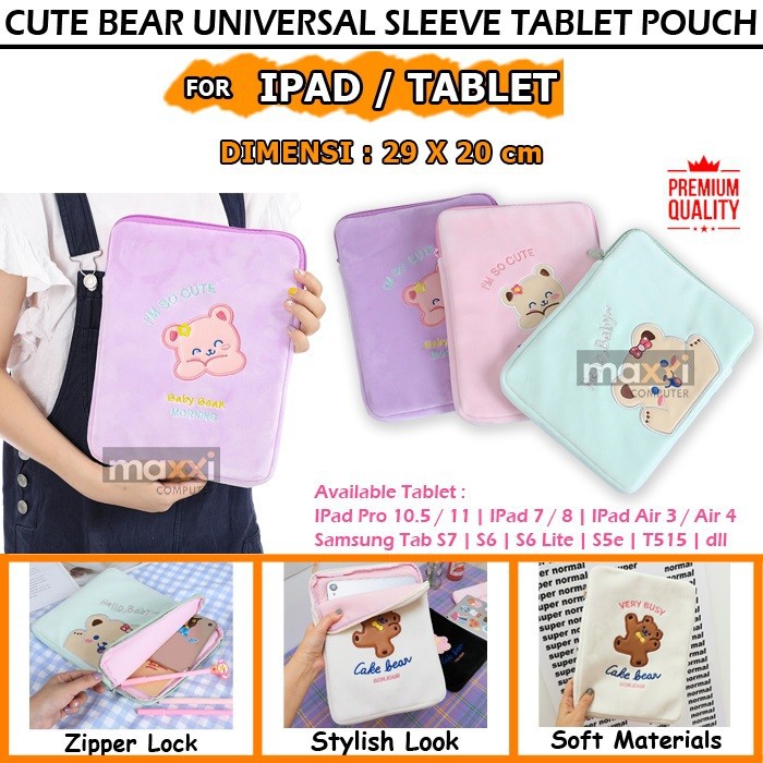 Sleeve Pouch Soft Case Casing Cover Sarung Kesing Tas Lucu Samsung Tab Tablet S7 Plus S6 Lite S5e A7