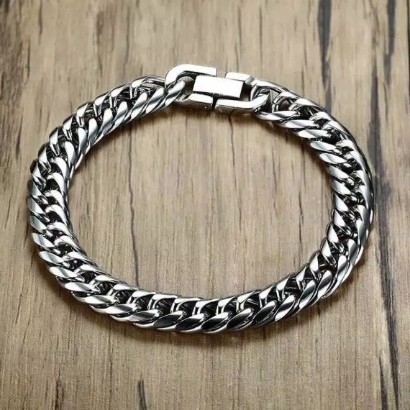 GELANG RANTAI TITANIUM SILVER STAINLESS STEEL 316L FASHION PRIA WANITA