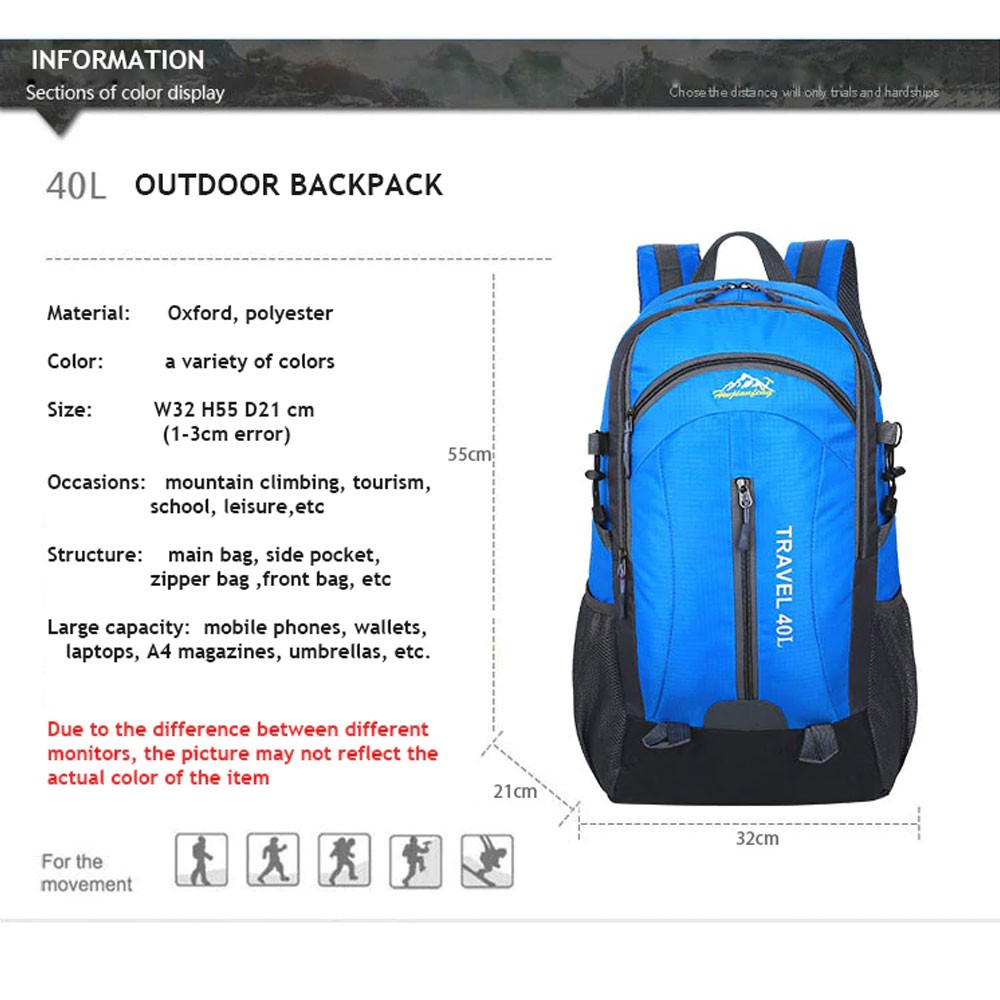 HUWAIJIANFENG Tas Gunung Travel Outdoor Adventure Waterproof 40L with USB Charger Port - ST3