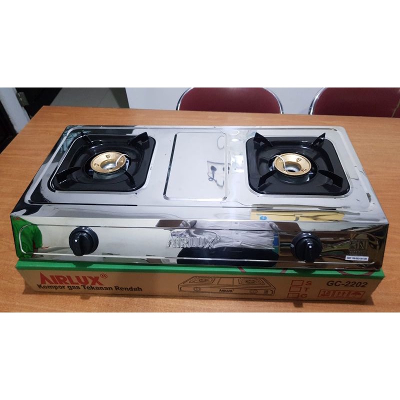 Kompor gas 2 tungku body stainless steel anti karat Airlux GC 2202 SNI
