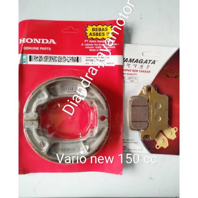 Paket kampas rem Honda new Vario 150 CC depan KGW+belakang asli honda