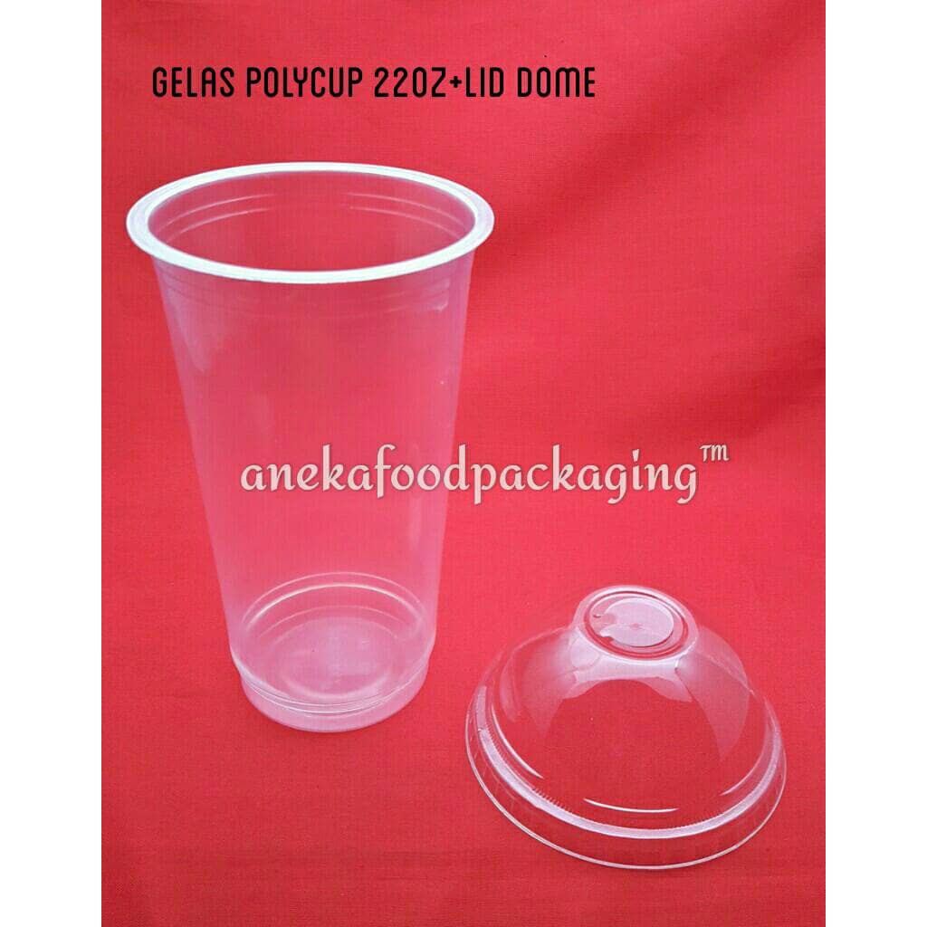 Gelas plastik polycup 22oz+lid dome