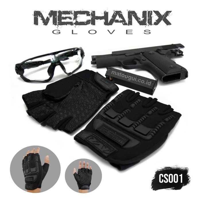 Sarung Tangan CS001/ Mechanix Gloves/ Safety Riding / Half Finger - hitam