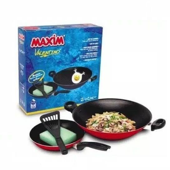 :::::::] Maxim Valentino 2 Set / Wajan + Teflon + Spatula / Anti Lengket