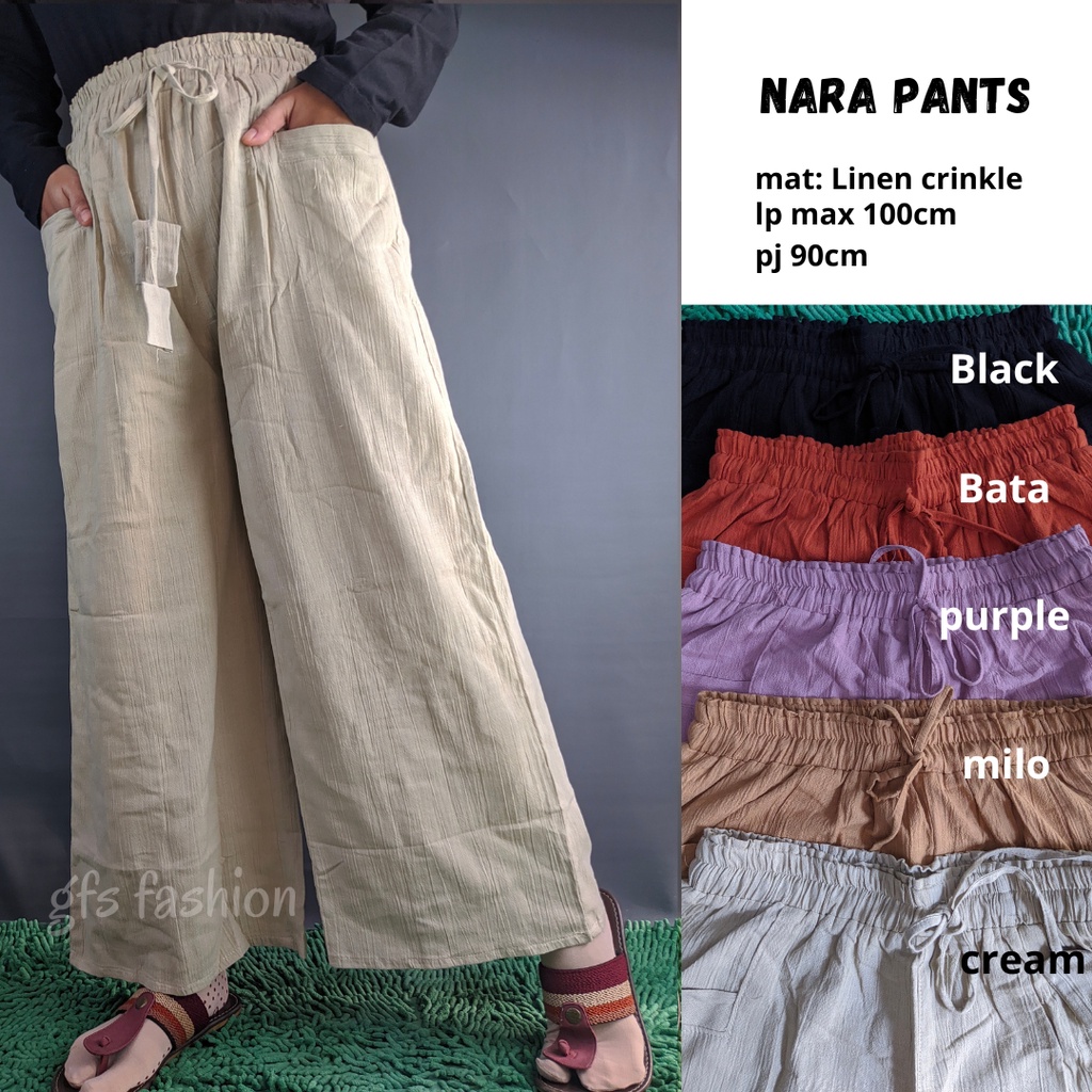 Nara Pants Celana Kulot Linen Crinkel Kekinian