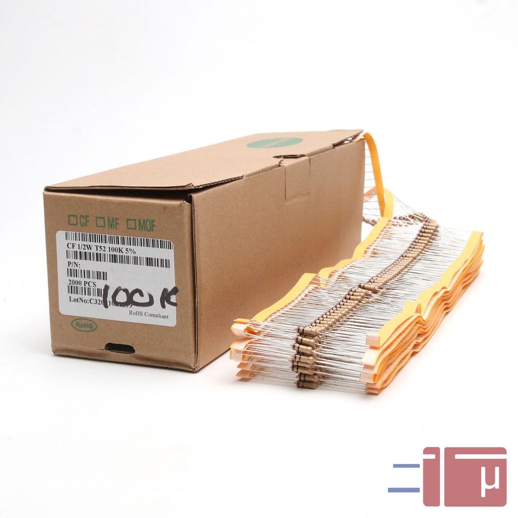 x10 Resistor 100K 1/2W Karbon 5% Taiwan Kaki Tembaga