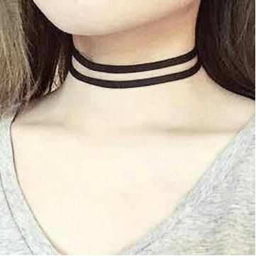 Black Double Layer Thin Velvet Choker Necklace 2 Row | Kalung Handmade