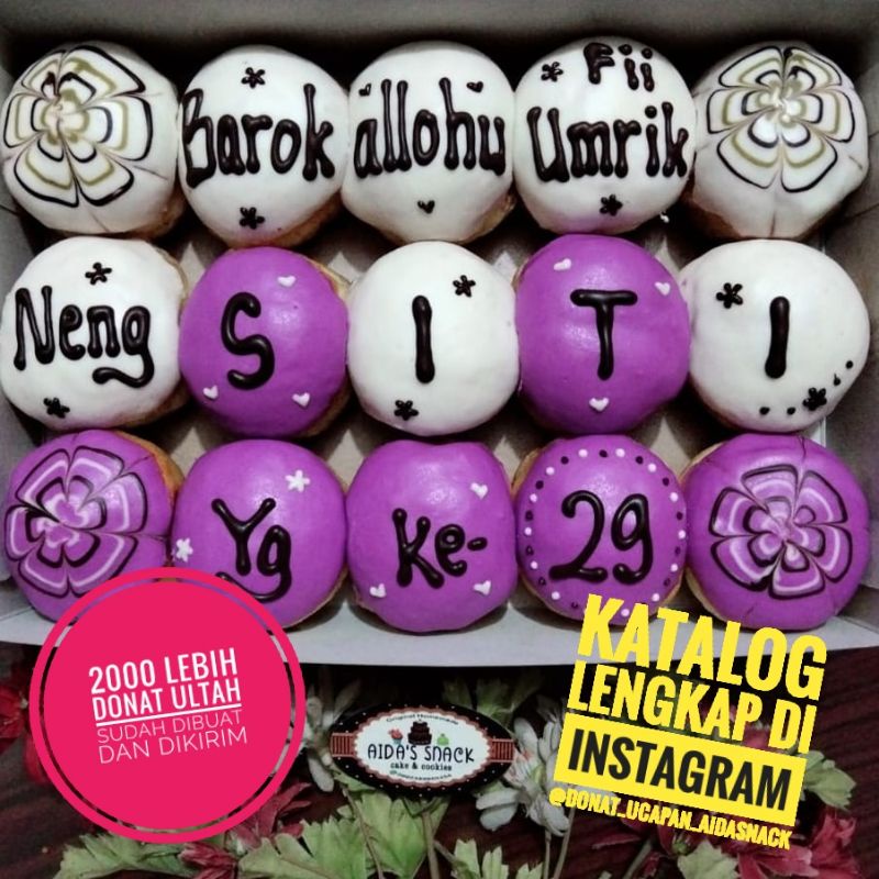 Kue donat cake ultah ulang tahun toping coklat ungu putih by Aida's snack bandung