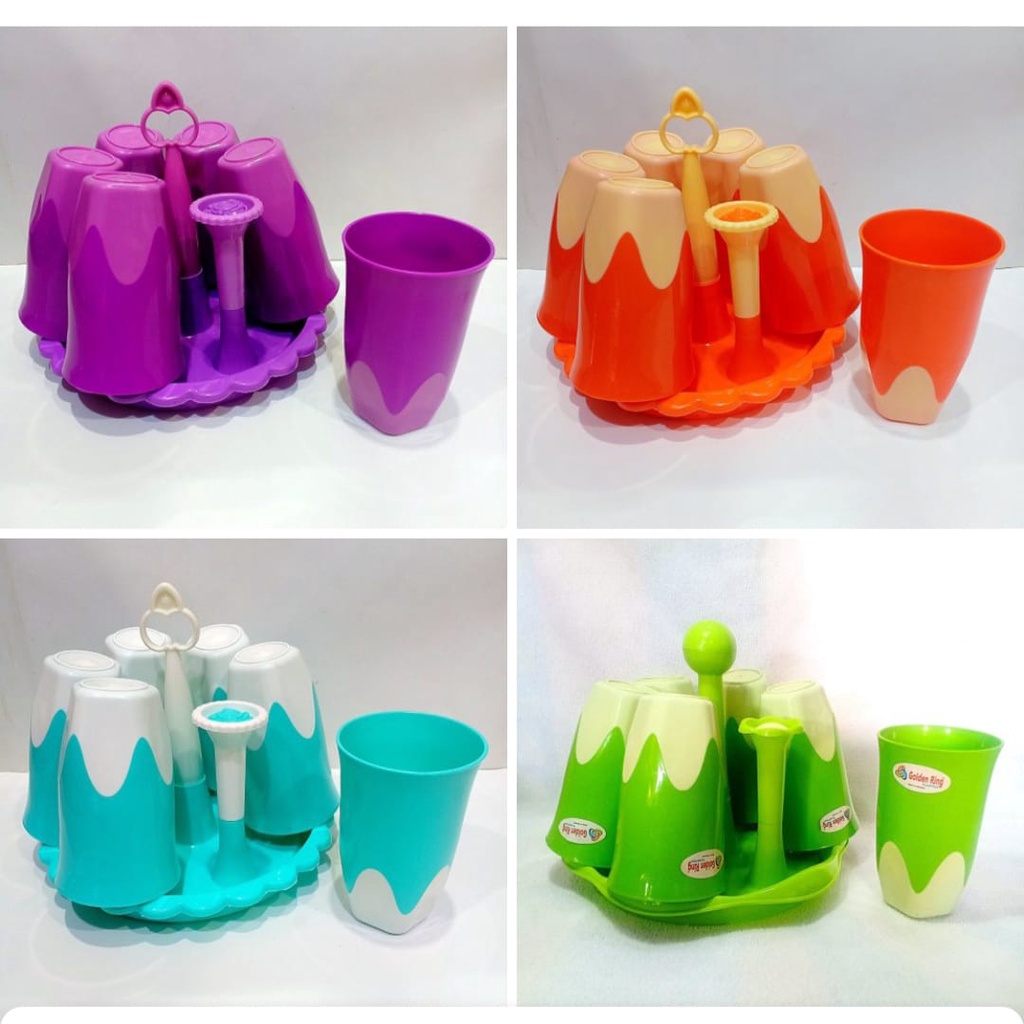 MUG HONEY SET RAK GOLDEN RING / CANGKIR SET STAND GELAS BAHAN PLASTIK / TEMPAT MINUM