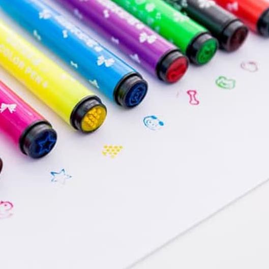 

♟ Spidol warna isi 12 anak anak dengan stempel bentuk lucu ➢