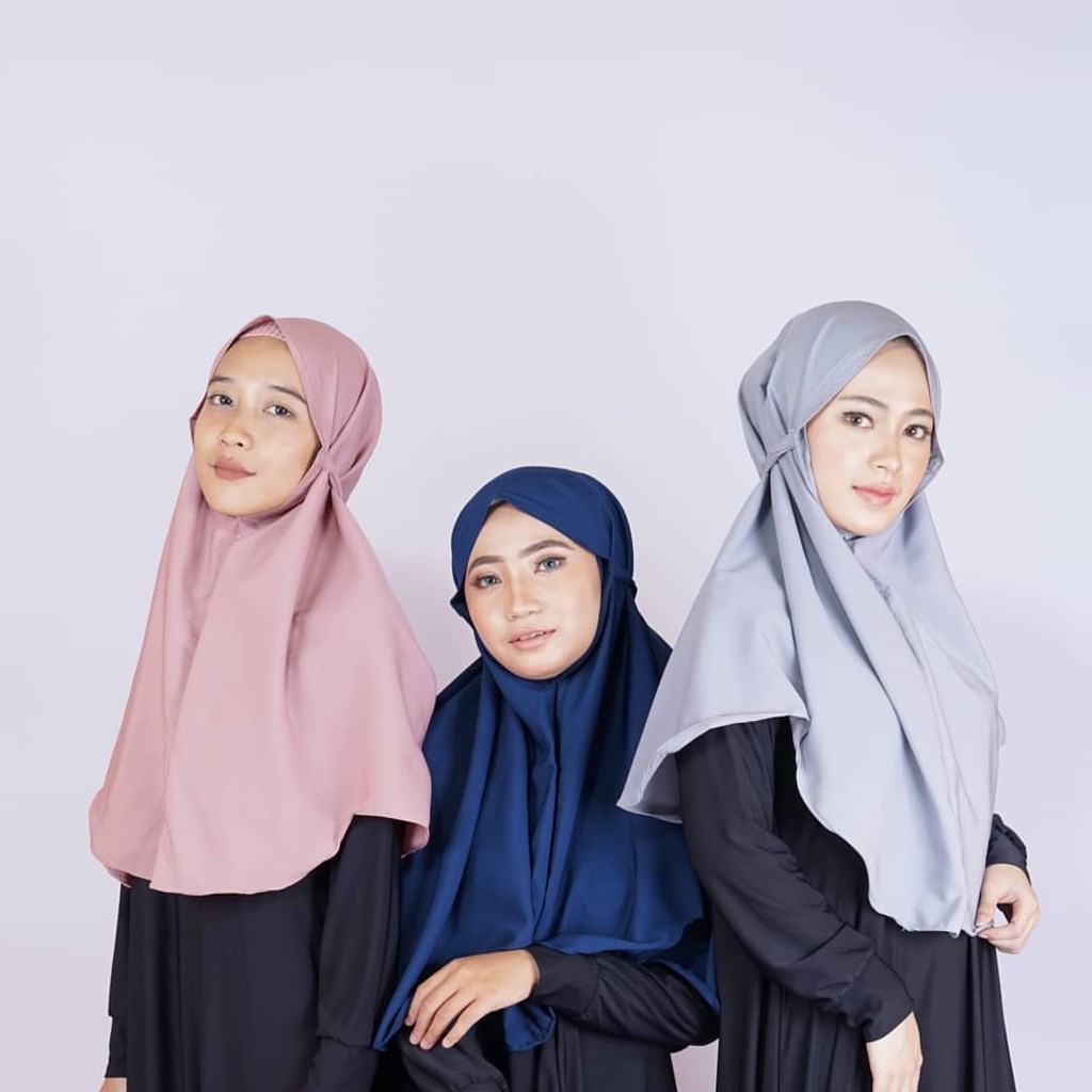 Aisyah Bergo Non Pet Hijab Jilbab Khimar Instant Kerudung Hitam Silver Navy Maroon Dusty Mocca