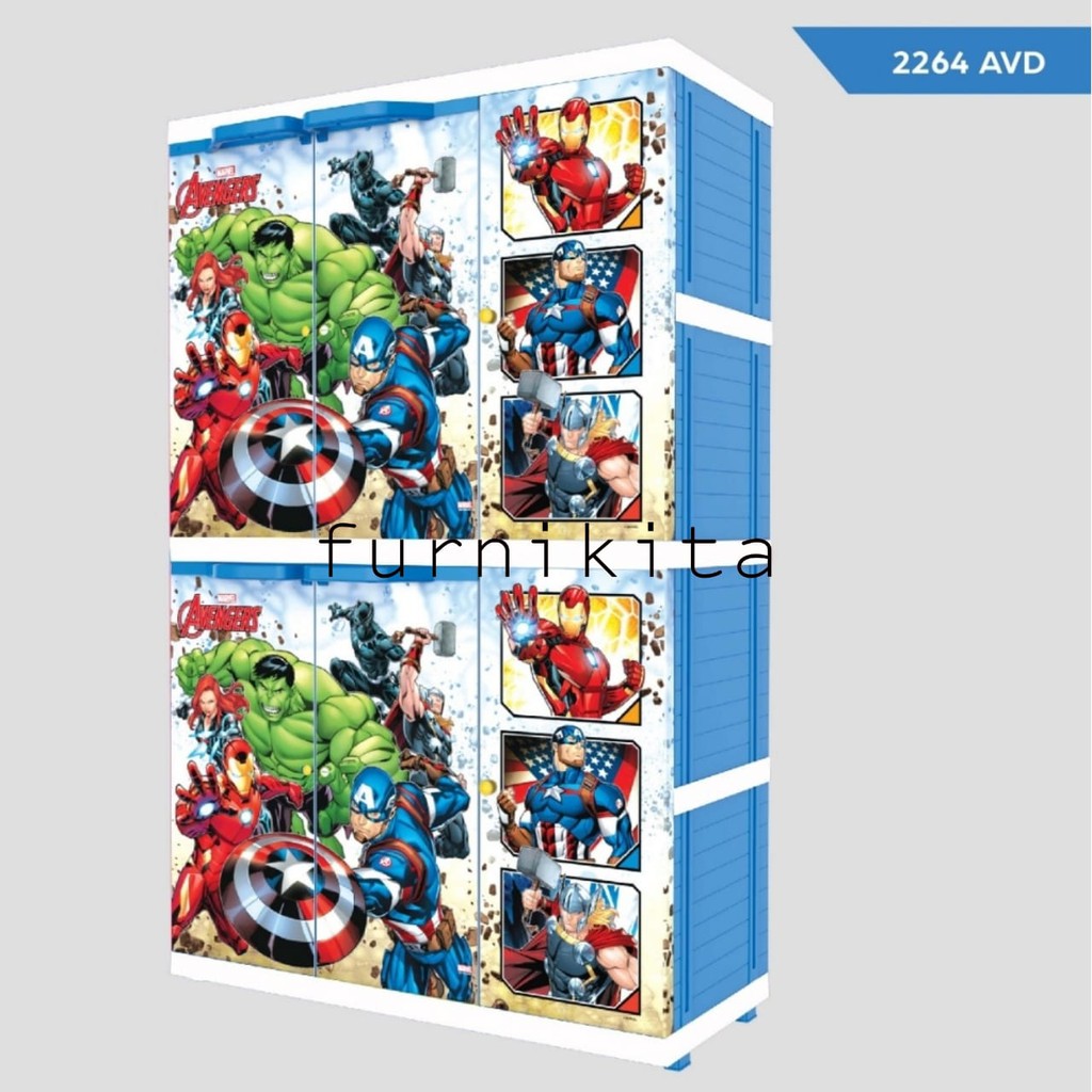 JUMBO LEMARI PLASTIK NAIBA 3 PINTU KARAKTER FULL HAMBALAN