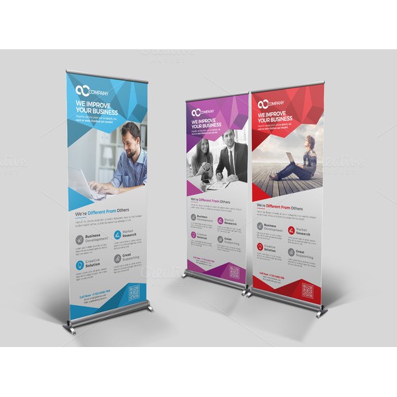 Roll Up Banner Bundle 5 In 1 - Photoshop &amp; Illustrator