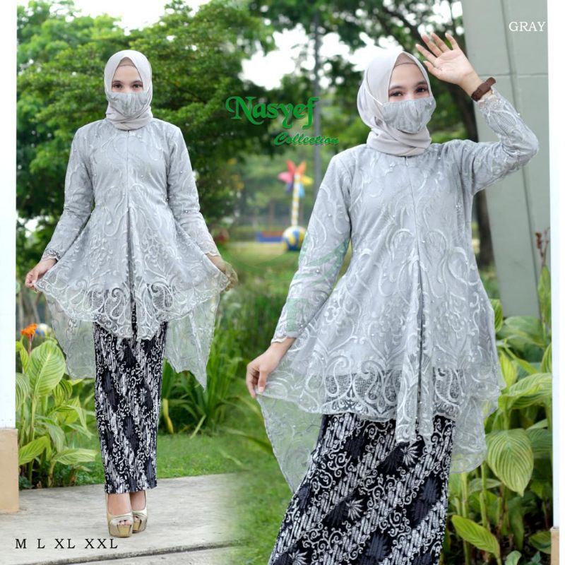SETELAN KEBAYA MODERN - KEBAYA WISUDA - KEBAYA PESTA - KEBAYA BROKAT - KEBAYA MODERN - KEBAYA AKAD-1 SET SILVER