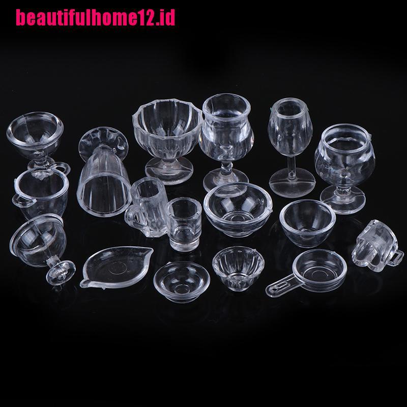 【beautifulhome12.id】17Pcs/Set 1:12 Dollhouse Miniature Transparent Tableware DIY Pretend Play Toys