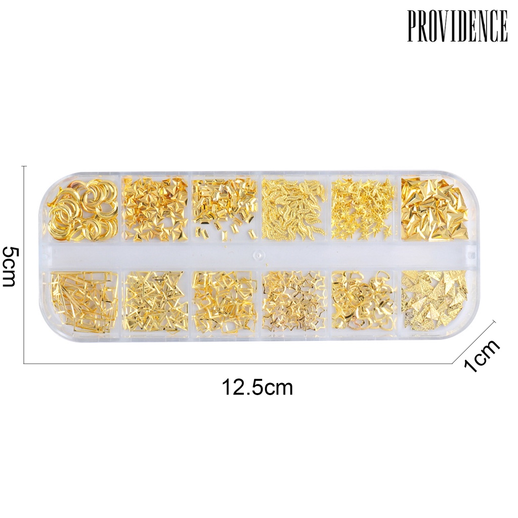 Providence 12 Grids/Box Nail Art Flakes Mixed Glitter Metal Multifunctional Portable Manicure Shell Stone Rhinestone Decoration for Female