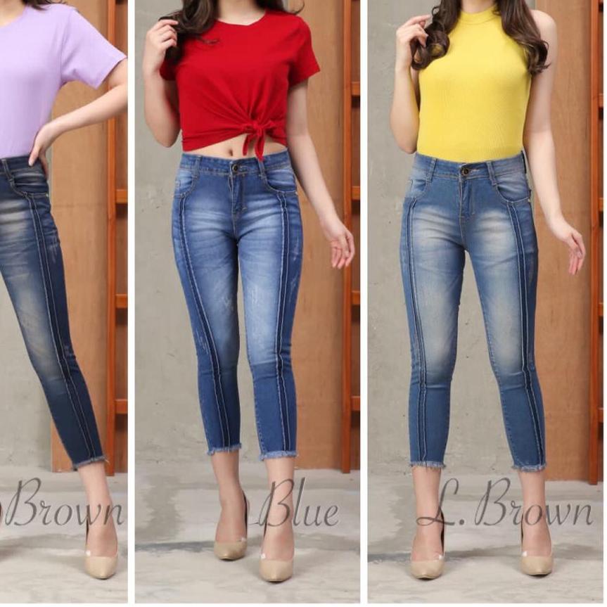 ✦ CELANA JEANS WANITA 7/9 TWO LINE 3 WARNA MT28 ✥