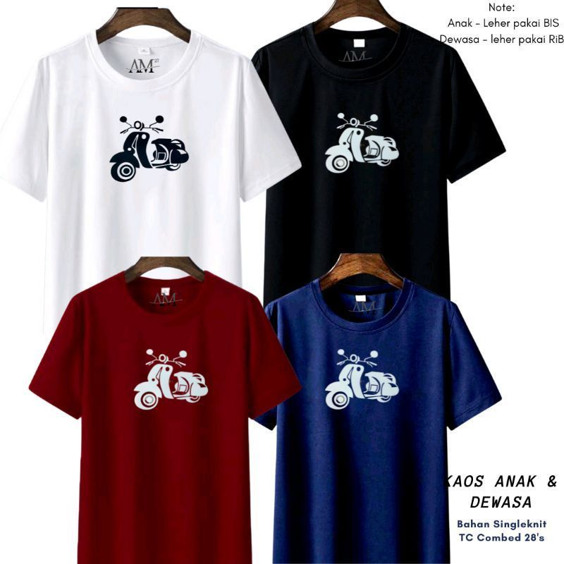 Baju Kaos atasan Anak-Remaja Cowok/Cewek Motif Vespa