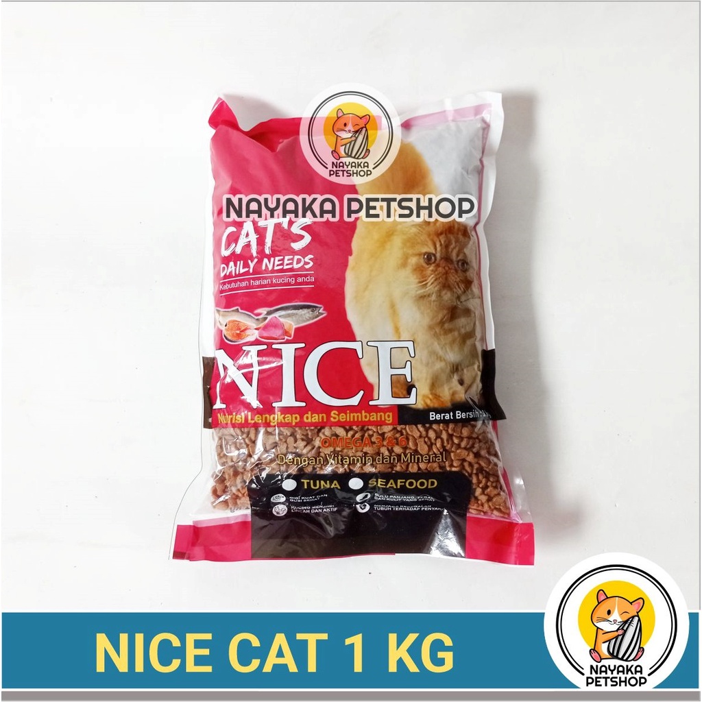 Nice Cat 1 Kg Pakan Kucing Kering Adult Dry Food Makanan Tuna Seafood