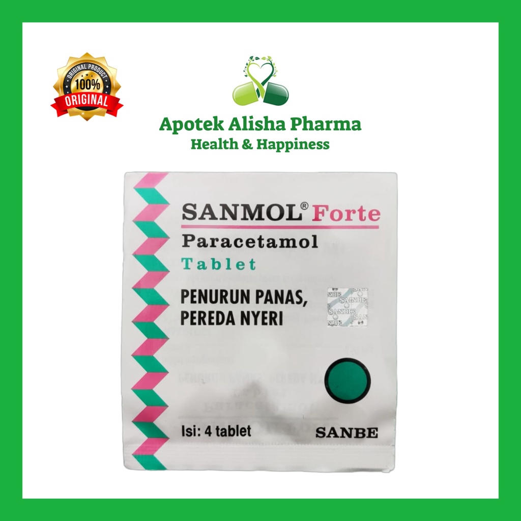 Sanmol Tablet (Strip 4tablet) - Sanmol Forte Parasetamol Tablet Obat Penurun Panas Demam / Pereda Nyeri / Pusing / Sakit Gigi / Kepala Anak / Dewasa