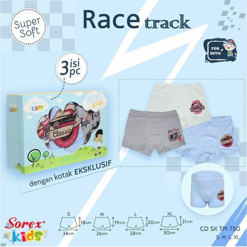 Sorex  3 pc celana dalam boxer anak laki boy 3 4 5 6 tahun