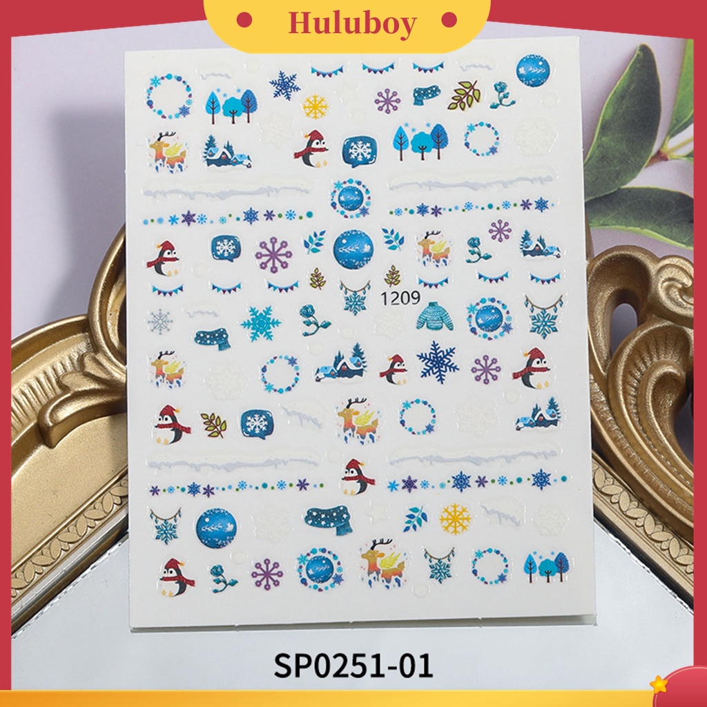Huluboy Huluboy♡ Stiker Kuku Motif Kartun Natal 3D Untuk Wanita