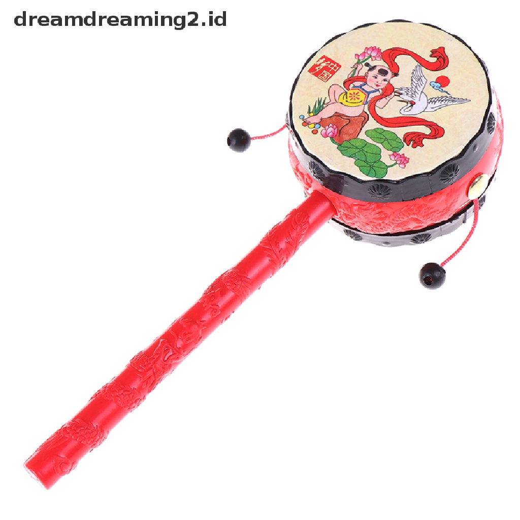 (LIKE) 1pc Mainan rattle Genggam Tradisional Cina Bentuk drum Motif Kartun Untuk Bayi / Anak