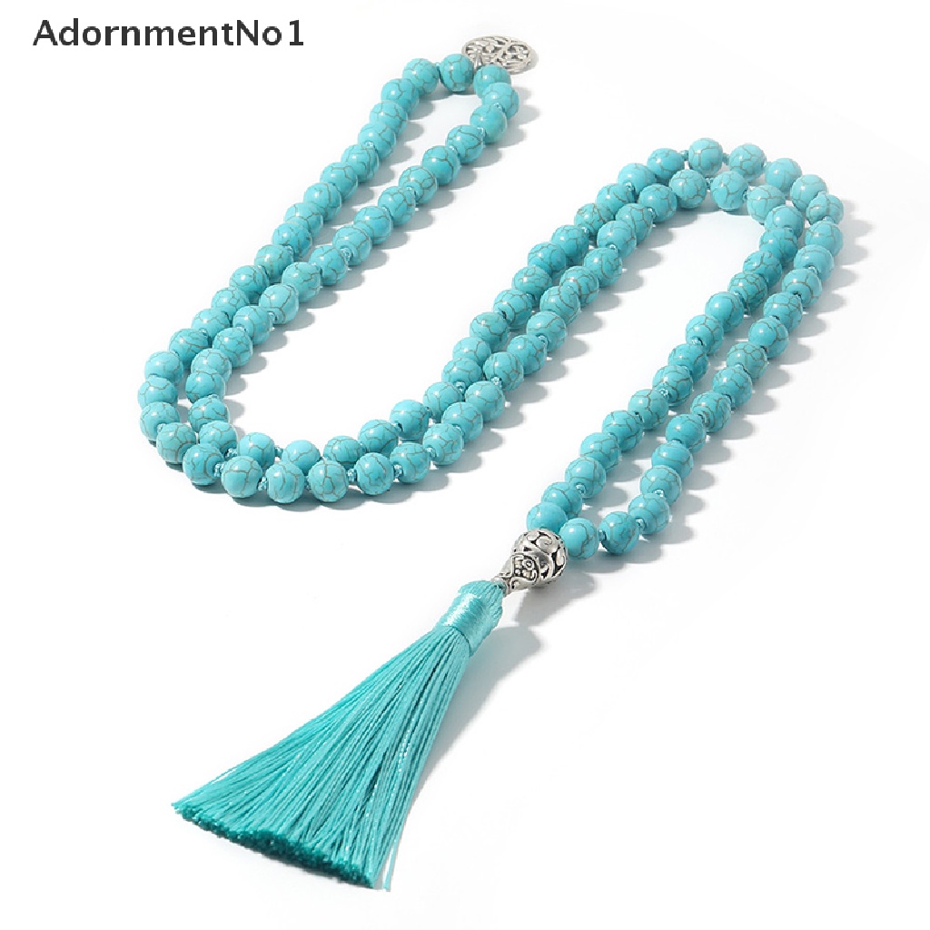 (AdornmentNo1) Kalung 108 Manik-Manik Batu Turquoise 8mm Untuk Yoga / Meditasi