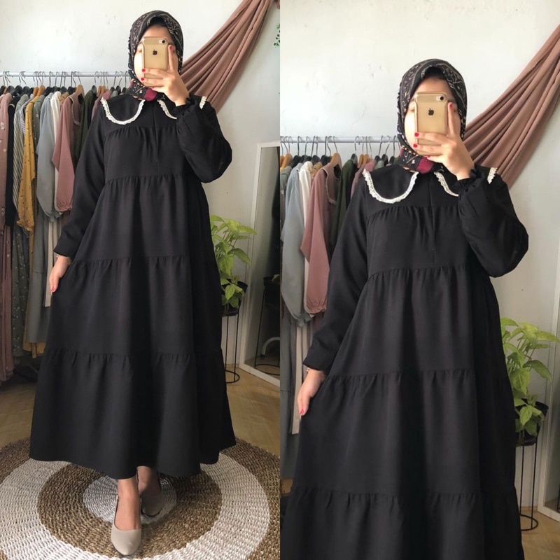 JUMBO MIDI DRES 014 DRESS POLOS KERAH RENDA BUSUI TERLARIS TANGERANG