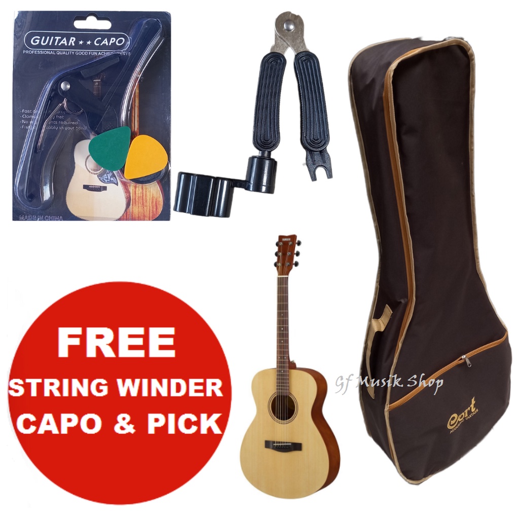 Tas Gitar Akustik Jumbo Cort  Warna Coklat Bahan Polyster Anti Air free Capo.Pick 2& String Winder