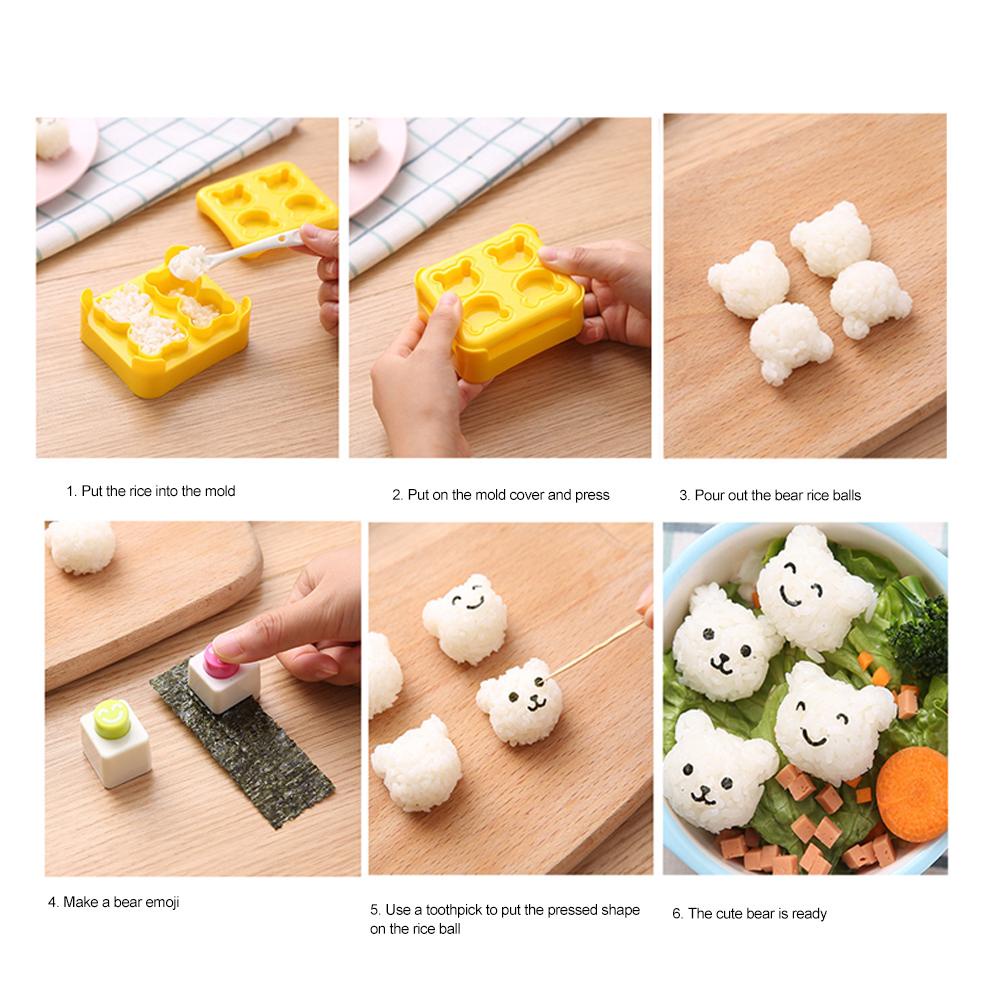 [house2020]Rice Ball Mold Sushi Embossing Mold Cute Bear Rice Ball Mold for Home Kitchen