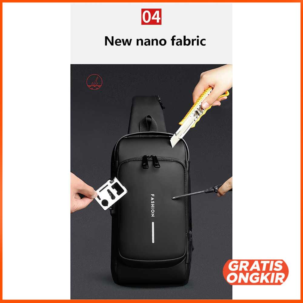 Tas Selempang Fashion Sling Bag Pria with USB Charger Slot - 6003